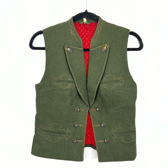 Vtg 80s 90s pure wool laden green tyrol alpinecore fitted waistcoat vest EU 36 - Picture 3 of 17